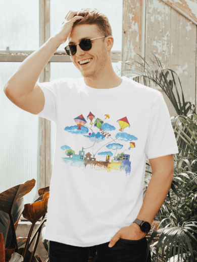 Printalyst Polyester Kite T-Shirt for Uttarayan Celebrations