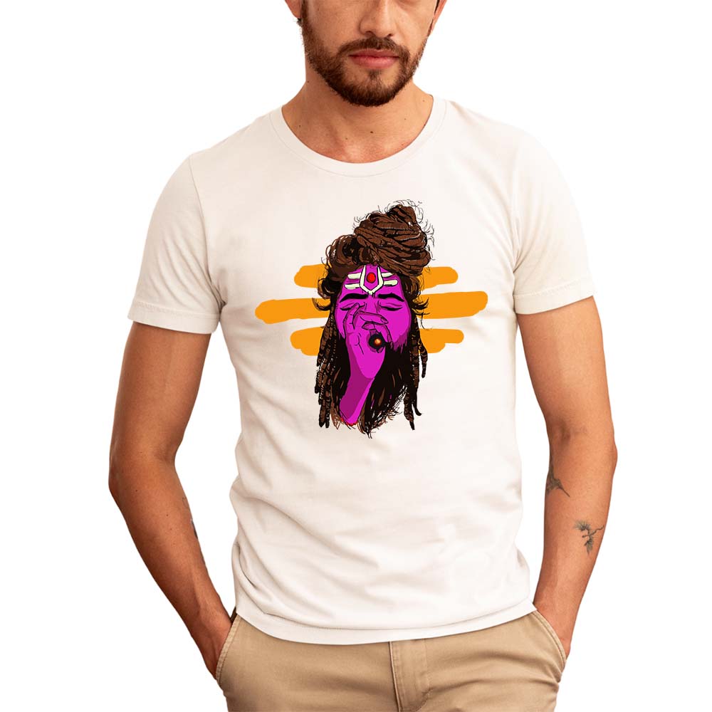 Aghori Mahadev Graphic White T-Shirt | Colored Shiva Spiritual Print Tee