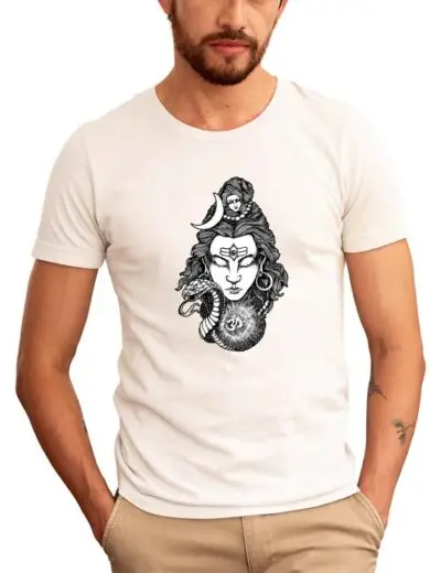 Mahadev Print White T-Shirt | Lord Shiva Simple Spiritual Tee